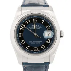 ROLEX DATEJUST BLUE BLACK CONCENTRIC 18K WHITE GOLD FLUTED 36MM LEATHER 116139