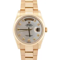 ROLEX DAY-DATE MOTHER OF PEARL 18K YELLOW GOLD OYSTER BRACELET 36MM WATCH 118208
