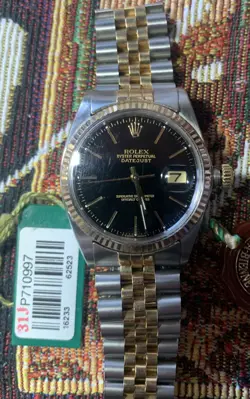 ROLEX DATEJUST 36MM 2 TONE JUBILEE BLACK DIAL WATCH 16233 GENTS 18K 2000
