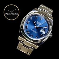 ROLEX DATEJUST DJ 41 BLUE WHITE GOLD FLUTED BEZEL ROMAN DIAL BOX BOOK TAG 126334