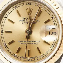 ROLEX CHAMPAGNE 18K YELLOW GOLD STAINLESS STEEL DATEJUST 69173 WOMEN'S
