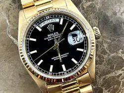 ROLEX PRESIDENT DAY DATE 36MM AUTOMATIC 18K YELLOW GOLD WITH BLACK DIAL WITH BOX