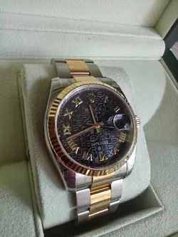 ROLEX DATEJUST OYSTER 36MM, UNWORN, BLACK JUBILEE ROMAN FACE