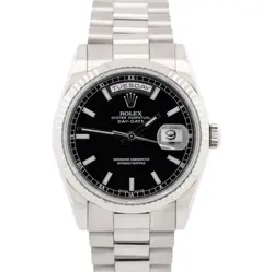 ROLEX DAY-DATE PRESIDENT 36MM BLACK REHAUT 18K WHITE GOLD WATCH 118239 BOX