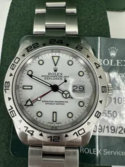 ROLEX EXPLORER II 40MM POLAR DIAL 16550 ROLEX SERVICE WARRANTY