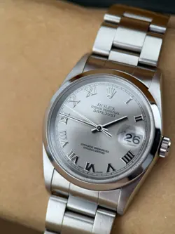 ROLEX - MENS 36MM STAINLESS STEEL DATEJUST RHODIUM ROMAN DIAL 16200(FULL SET)