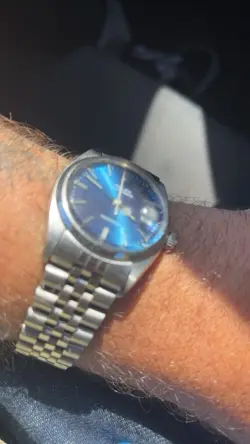 VINTAGE ROLEX OYSTERDATE PRECISION 6694 SUNBURST BLUE MEN STEEL WATCH