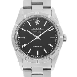 ROLEX AIR KING 14010 BLACK BAR T NUMBER SECOND HAND MENS