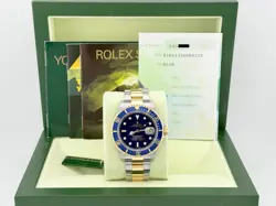 ROLEX SUBMARINER 16613 BLUE 18K YELLOW GOLD STEEL BOX PAPER 2006