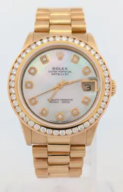 ROLEX DATEJUST PRESIDENT 31MM MOTHER OF PEARL DIAMOND 18K GOLD WATCH 68278