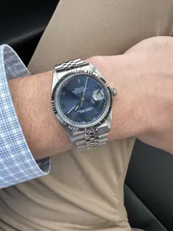 MEN’S ROLEX 36MM ROMAN NUMERAL BLUE DIAL WITH STAINLESS STEEL STRAP AND COA