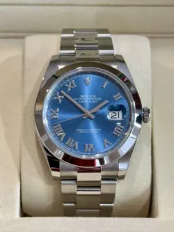 NEW 2025 ROLEX DATEJUST 41 126300 BLUE ROMAN DIAL SMOOTH OYSTER UNWORN COMPLETE