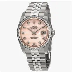 ROLEX DATEJUST 36 PINK MOTHER OF PEARL DIAMONDS DIAL 18K WHITE GOLD 116244
