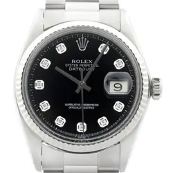 ROLEX MENS DATEJUST BLACK DIAMOND DIAL 18K WHITE GOLD & STAINLESS STEEL WATCH