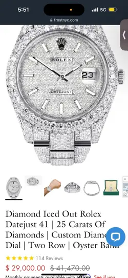 Rolex Datejust 41mm Men's Steel Watch Iced Out 25ct Genuine Diamonds Ref 116300
