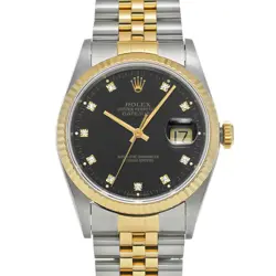 USED ROLEX DATEJUST 16233G BLACK CASE SIZE 36×36MM MEN'S WATCH #65522