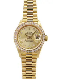USED ROLEX DATEJUST 10P DIAMOND 69138G GOLD CASE SIZE 26MM LADIES WATCH #6152