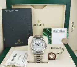 ROLEX 18KT WHITE GOLD DAY DATE PRESIDENT GLACIER DIAMOND DIAL 118209 SANT BLANC
