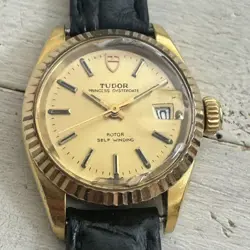 VINTAGE TUDOR PRINCESS OYSTER DATE AUTOMATIC WATCH ROLEX CASE GP FLUTED BEZEL