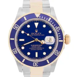 MINT ROLEX SUBMARINER DATE 40MM BLUE 18K YELLOW GOLD STAINLESS STEEL 16613 WATCH