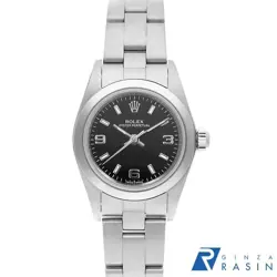 ROLEX OYSTER PERPETUAL 76080 BLACK 369 WHITE BAR K USED WOMEN WATCH