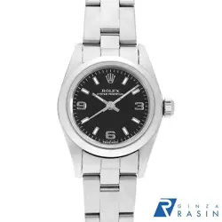 ROLEX OYSTER PERPETUAL 76080 BLACK 369 WHITE BAR NO. Y USED WOMEN WATCH