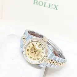 ROLEX 26MM 18K HALF YELLOW GOLD DECORATED YELLOW MOP ROMAN DATEJUST REF: 79173