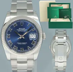2008  MINT ROLEX DATEJUST STEEL BLUE ROMAN 116234 36MM OYSTER STEEL WATCH BOX