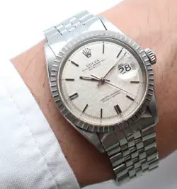 ROLEX DATEJUST 36MM 1603 STEEL JUBILEE SILVER LINEN DIAL AUTOMATIC MENS WATCH