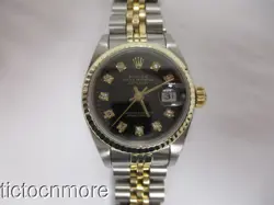 VINTAGE ROLEX LADY DATEJUST WATCH 69000A BLACK DIAL DIAMOND NUMERALS NO RESERVE!