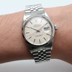 ROLEX DATEJUST 36MM JUBILEE STAINLESS STEEL LINEN DIAL MENS WATCH 16233