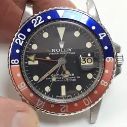 ROLEX GMT MASTER 40 MM PEPSI STEEL AUTOMATIC HEAD ONLY WATCH 1675 CIRCA 1966