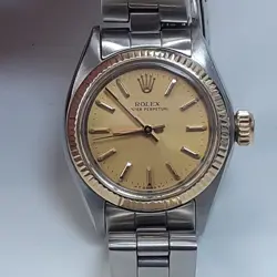 ROLEX OYSTER PERPETUAL LADIES 26 MM TWO TONE CHAMPAGNE WATCH 6719 CIRCA 1978