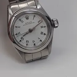 ROLEX OYSTER PERPETUAL LADIES 24 MM STEEL WHITE ROMAN WATCH 6718 CIRCA 1973