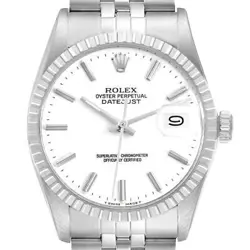 ROLEX DATEJUST ENGINE TURNED BEZEL VINTAGE STEEL MENS WATCH 16030 BOX PAPERS