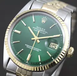 VINTAGE ROLEX DATEJUST 1601 CAL 1570 AUTOMATIC  MEN`S GREEN DIAL DRESS WATCH