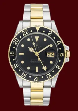 ROLEX GMT MASTER II REF 16753 WATCH STAINLESS STEEL 18K YELLOW GOLD
