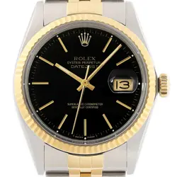 ROLEX MENS DATEJUST 16013 BLACK DIAL 18K GOLD & STEEL WATCH W/ ROLEX BRACELET
