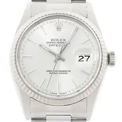 ROLEX MENS DATEJUST 16014 18K WHITE GOLD STEEL SILVER DIAL WATCH W/ OYSTER BAND