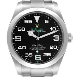 ROLEX AIR KING GREEN HAND BLACK DIAL STEEL MENS WATCH 116900