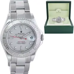MINT LADIES ROLEX YACHT-MASTER 168622 35MM STAINLESS STEEL PLATINUM WATCH BOX