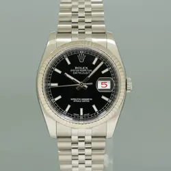MINT 2012 ROLEX DATEJUST STEEL BLACK STICK 116234 36MM JUBILEE WATCH BOX