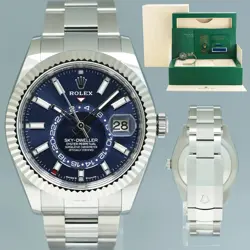 2024 NEW PAPERS ROLEX SKY-DWELLER STEEL BLUE OYSTER FLUTED 336934 WATCH BOX