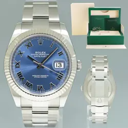2024 NEW ROLEX DATEJUST 41 BLUE ROMAN OYSTER FLUTED 126334 WATCH BOX