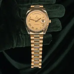 Rolex Day-Date Champagne Roman Fluted Bezel Yellow Gold MINT FULL SET 218238