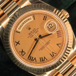 Rolex Day-Date Champagne Roman Fluted Bezel Yellow Gold MINT FULL SET 218238