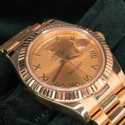 Rolex Day-Date Champagne Roman Fluted Bezel Yellow Gold MINT FULL SET 218238