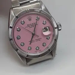 ROLEX DATE 34 MM STEEL CANDY PINK DIAMOND DIAL OYSTER WATCH 1501 CIRCA 1963