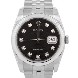 MINT ROLEX DATEJUST BLACK JUBILEE DIAMOND 36MM 18K WHITE GOLD STEEL 116234 WATCH