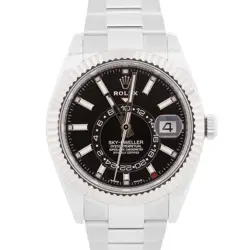 MINT PAPERS ROLEX SKY-DWELLER BLACK STEEL FLUTED 18K GOLD OYSTER 42MM 326934 BOX